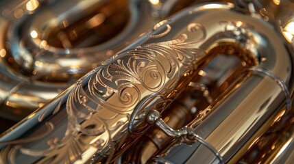 A detailed close-up of the intricate valves and slides on a French horn