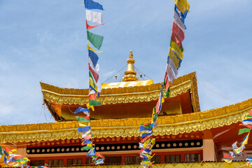 Colorful prayer flags at a Buddhist temple in Leh in northern India
