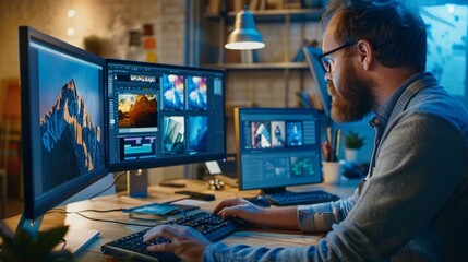 Digital artist creates designs on computer.