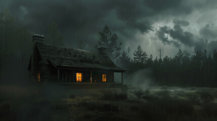 the storm rages outside, inside a secluded cabin, a group of travelers find themselves trapped