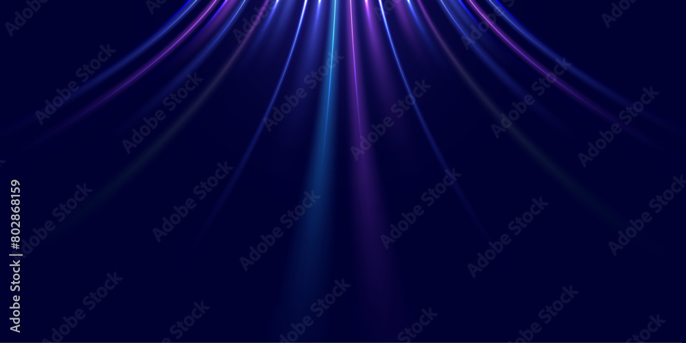 Wall mural Abstract light effect background. Speed light trails, glowing wave, shiny moving lines, air flow. Digital technology concept. Vector eps10. - Wall murals