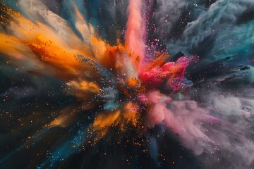 An explosion of colored powder in zero gravity.