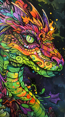 アニメ、カラフルなドラゴン