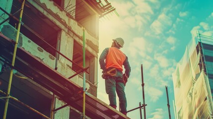 Construction worker at high rise building working site