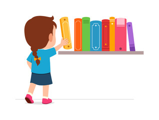 little kid take a book from bookshelf