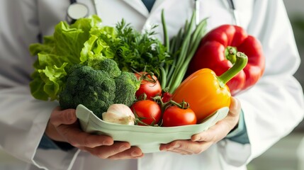 Nutritionist holding freshly picked vegetables in hands