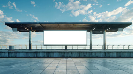 A blank billboard stands along the highway in a modern city, ready for advertising. Mockup