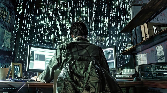 A focused man sitting at a desk, showcasing intense concentration while working on a computer