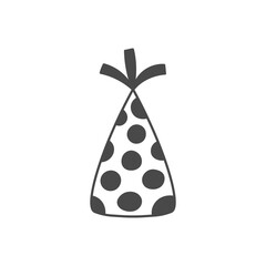 Party hat symbol vector illustration. Hand drawn birthday accessory in doodle style with spotted polka dot texture. Celebration fun icon