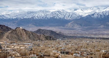 The downtown area of Leh, as seen from the Leh Palace in northern India