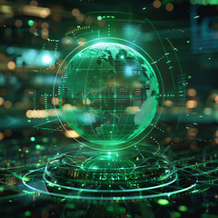 Obraz premium Abstract digital planet earth hologram on dark background. 3D Rendering. AI.
