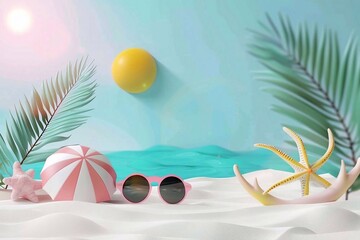 Fototapeta na wymiar 3D Animation summer illustration for summer time background and summer vibes.