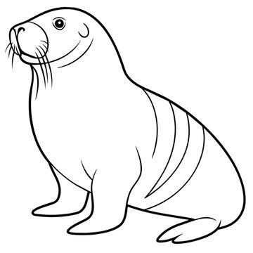 recommend clip art: Walrus vector art illustration, solid white background (11)