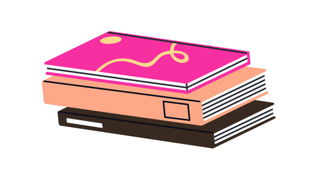 recommend clip art: Books stack. Textbook pile, novels. Modern paper literature for education study, reading, knowledge. Fiction and academic textbooks lying. Flat vector illustration isolated on white background