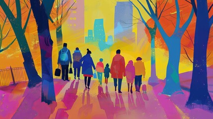 Family Stroll Through City Park