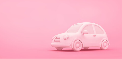 White car isolated on pink background. Clipping path included