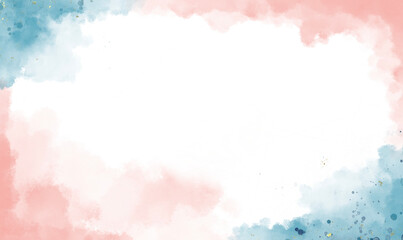 Abstract pink and blue watercolor or alcohol ink art  white background with golden crackers. Hand drawn illustration for Valentines Day or card templates for greetings or invitations.