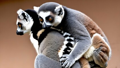 Naklejka premium a lemur with its tail wrapped around another lemur upscaled 6