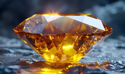 A large, striking yellow gemstone that captivates the eye with its vibrant hue and sparkling brilliance