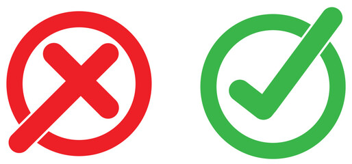 red cross mark and green check mark , yes or no concept isolated vector on white bg
