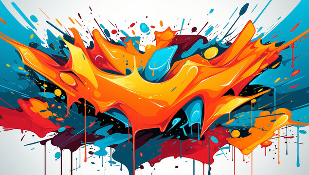 Abstract graffiti background with colorful cartoon characters and numbers in the style of street art. A vivid pattern featuring various shapes, forms, shadows, highlights, and reflections.