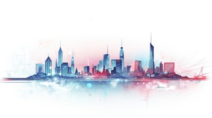 Smart city integration cartoon illustration - Generative AI. Smart, city, building, sky.