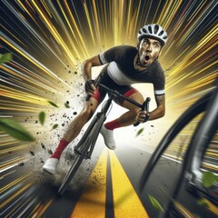 High-Speed Cyclist Racing on Road with Motion Blur