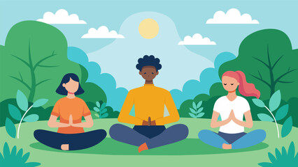 An illustration of people meditating in a park with the text Mindfulness Support Group..