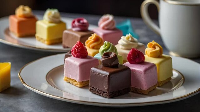petit fours beautiful dessert on the table