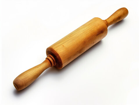 Wooden rolling pin isolated on white background Kitchen utensil Cooking tool Bakery equipment