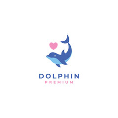 fun friendly dolphin with heart logo vector for health care medical hospitality business brand