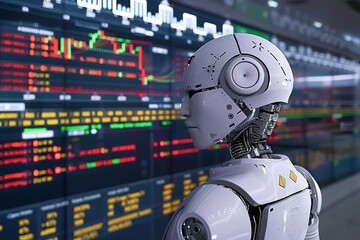 Fototapeta premium A robot looking at a stock market data.