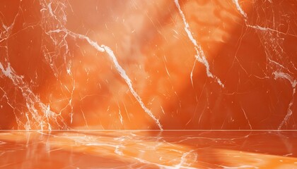 3d render of empty abstract background with shadow for product presentation, orange and white marble color