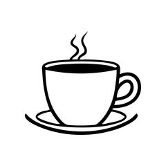 A black coffee cup with steam rising from it