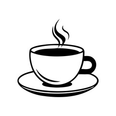 A black coffee cup with steam rising from it