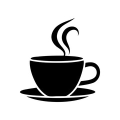 A black coffee cup with steam rising from it