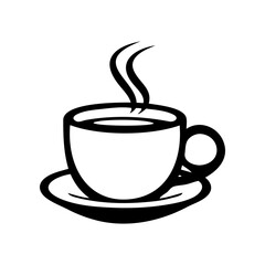 A black coffee cup with steam rising from it