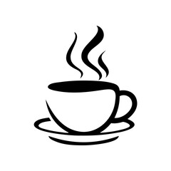 A black coffee cup with steam rising from it