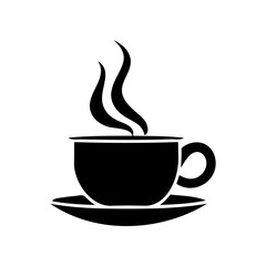 A black coffee cup with steam rising from it