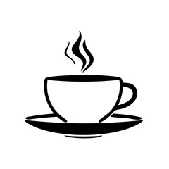 A black coffee cup with steam rising from it