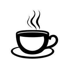 A black coffee cup with steam rising from it
