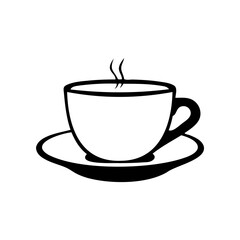 A black coffee cup with steam rising from it