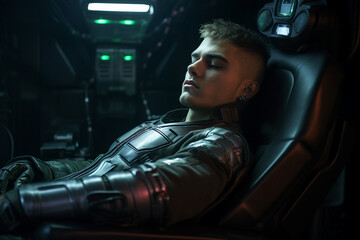 Portrait of a sci-fi cyberpunk person futuristic man from the future cyberpunk Generative AI