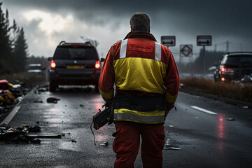 AI generated image of rescuer teams provide medical assistance after accident