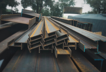 Group of Wi-Frank steel products in warehouses, raw materials used in building construction, metal...