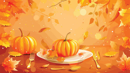 Autumn table Fourting with pumpkin leaves and golden