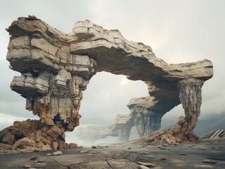 Dramatic rocky arch formation in desolate landscape