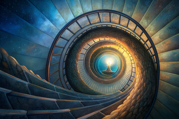 Artistic Rendering of a Spiral Staircase in a Lighthouse