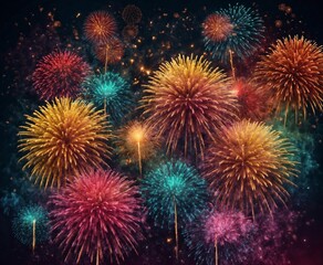 Colorful fireworks on dark sky background for celebration New Year and Christmas
