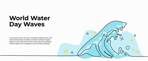 Waves vector illustration. Modern flat in continuous line style.